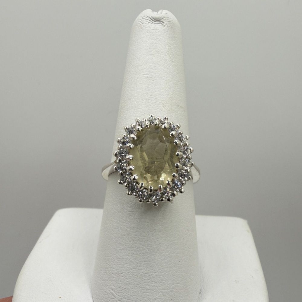 NWOT 9x11mm oval cut Citrine w/ halo of CZ diamonds‎ ring in sterling silver!